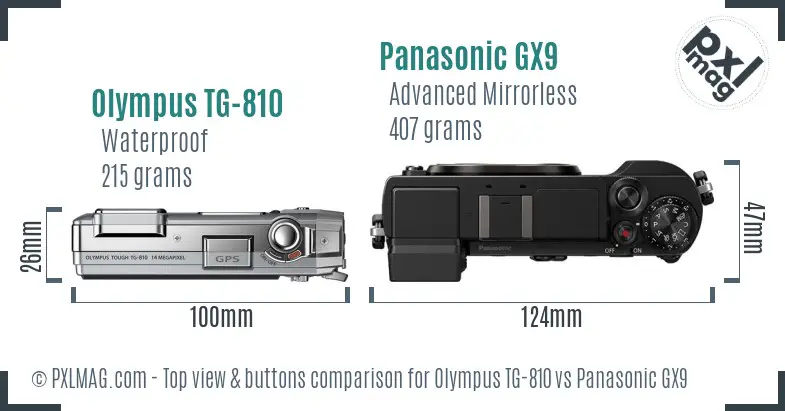 Olympus TG-810 vs Panasonic GX9 top view buttons comparison