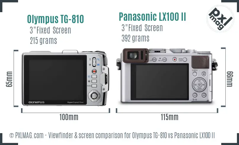 Olympus TG-810 vs Panasonic LX100 II Screen and Viewfinder comparison