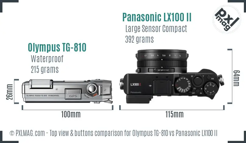 Olympus TG-810 vs Panasonic LX100 II top view buttons comparison