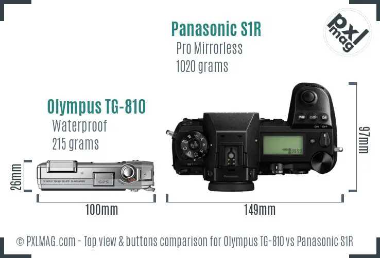 Olympus TG-810 vs Panasonic S1R top view buttons comparison
