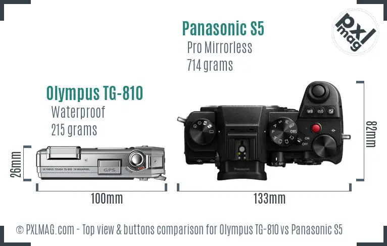 Olympus TG-810 vs Panasonic S5 top view buttons comparison
