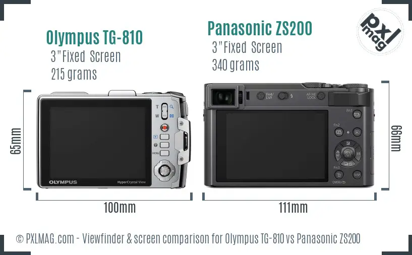 Olympus TG-810 vs Panasonic ZS200 Screen and Viewfinder comparison