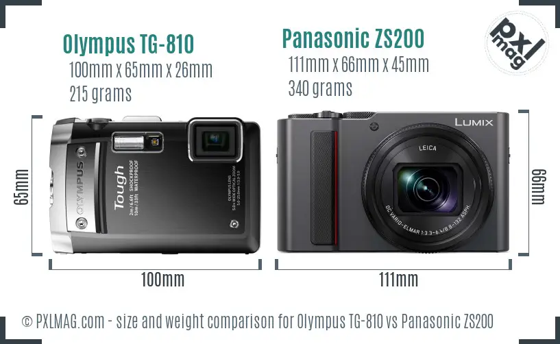 Olympus TG-810 vs Panasonic ZS200 size comparison