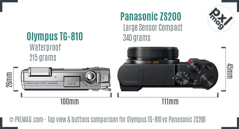 Olympus TG-810 vs Panasonic ZS200 top view buttons comparison