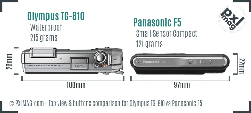 Olympus TG-810 vs Panasonic F5 top view buttons comparison