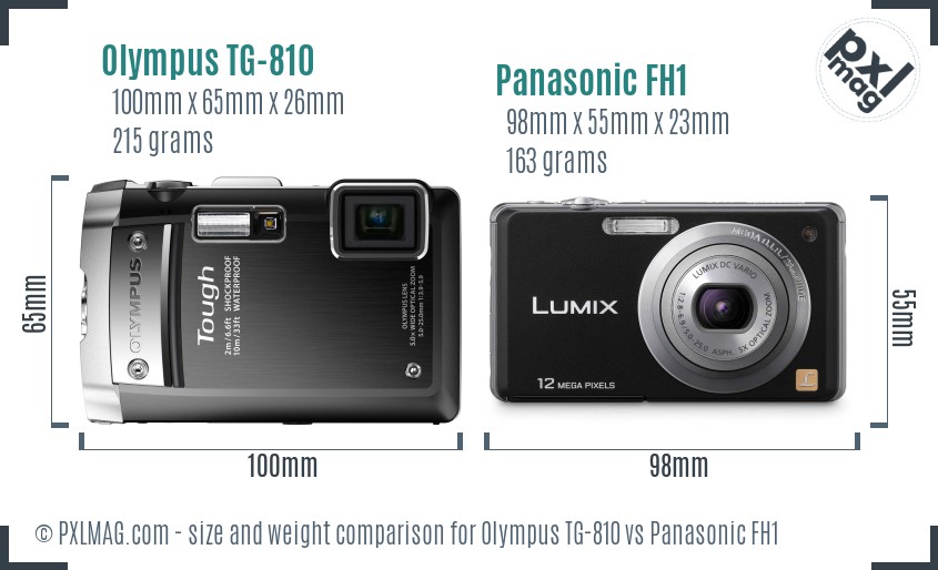Olympus TG-810 vs Panasonic FH1 size comparison