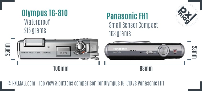 Olympus TG-810 vs Panasonic FH1 top view buttons comparison