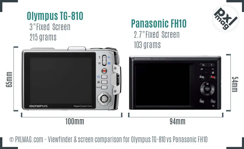 Olympus TG-810 vs Panasonic FH10 Screen and Viewfinder comparison