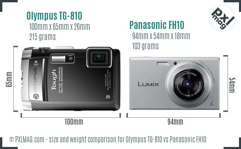 Olympus TG-810 vs Panasonic FH10 size comparison