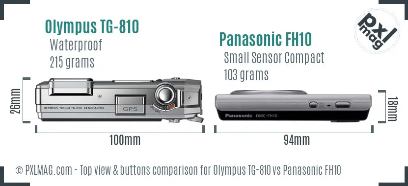 Olympus TG-810 vs Panasonic FH10 top view buttons comparison