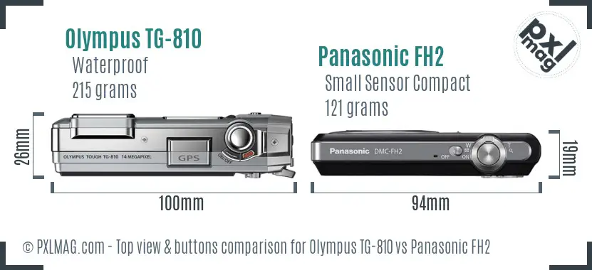 Olympus TG-810 vs Panasonic FH2 top view buttons comparison