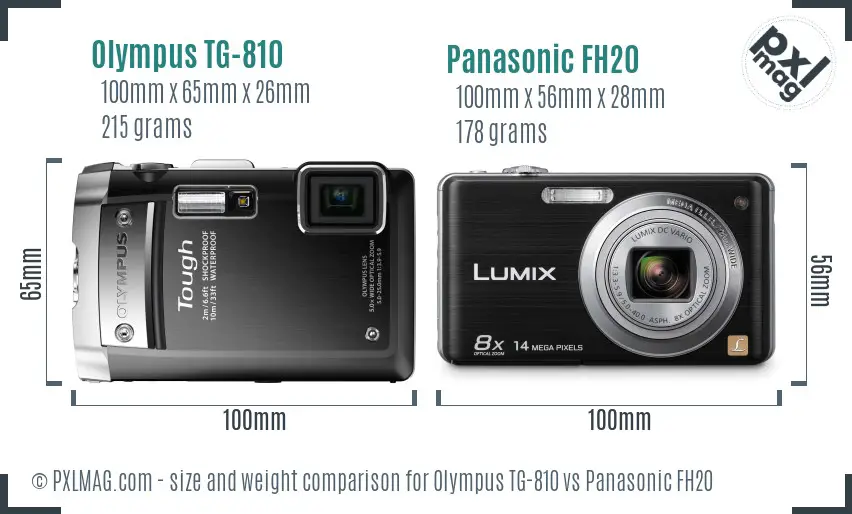 Olympus TG-810 vs Panasonic FH20 size comparison