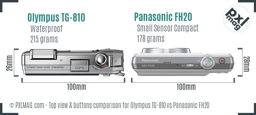 Olympus TG-810 vs Panasonic FH20 top view buttons comparison