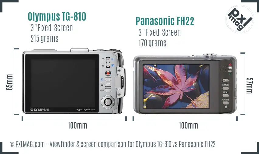 Olympus TG-810 vs Panasonic FH22 Screen and Viewfinder comparison