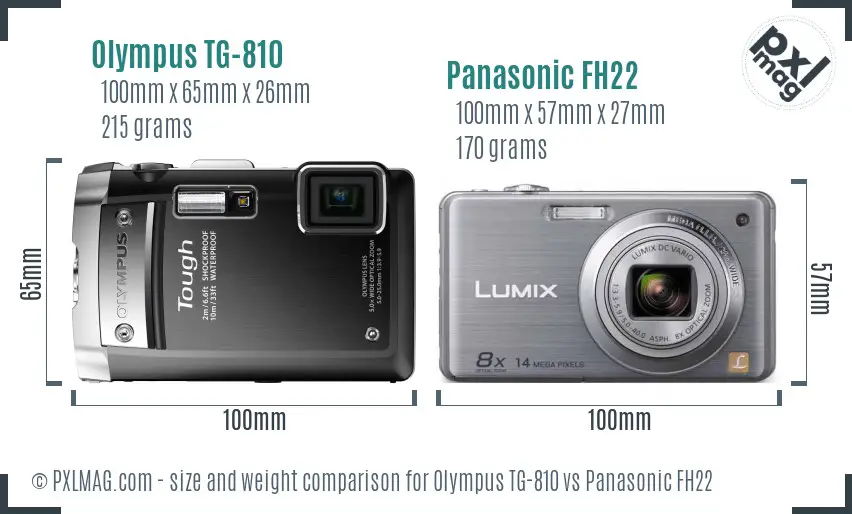 Olympus TG-810 vs Panasonic FH22 size comparison