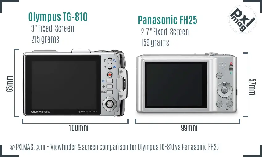 Olympus TG-810 vs Panasonic FH25 Screen and Viewfinder comparison