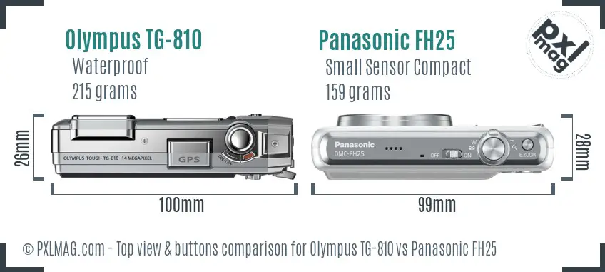 Olympus TG-810 vs Panasonic FH25 top view buttons comparison