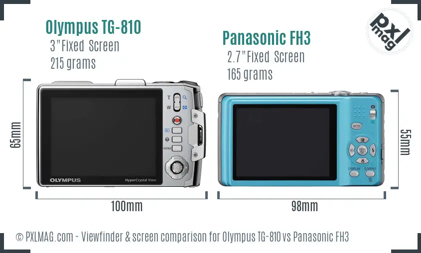 Olympus TG-810 vs Panasonic FH3 Screen and Viewfinder comparison