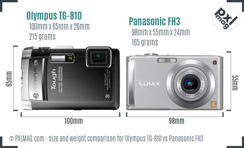 Olympus TG-810 vs Panasonic FH3 size comparison