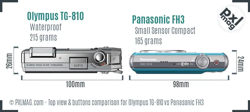 Olympus TG-810 vs Panasonic FH3 top view buttons comparison