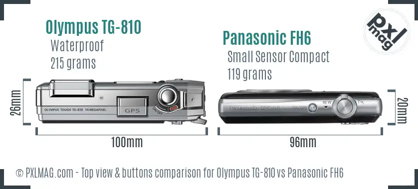 Olympus TG-810 vs Panasonic FH6 top view buttons comparison