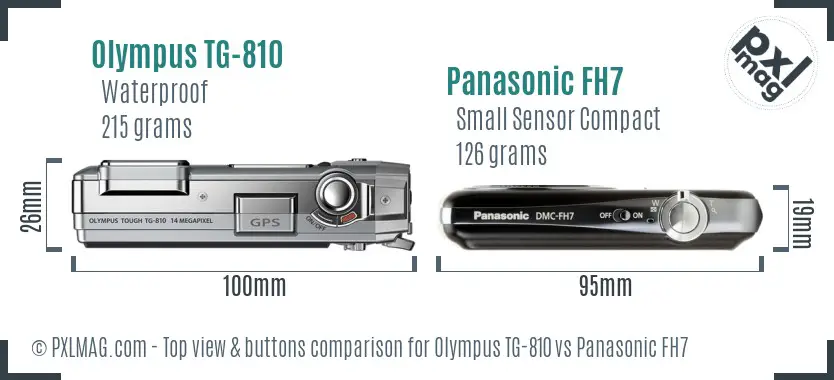 Olympus TG-810 vs Panasonic FH7 top view buttons comparison