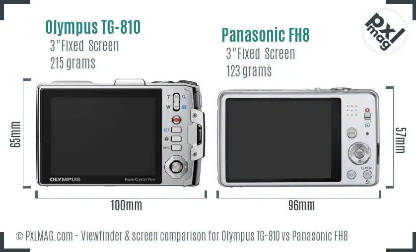Olympus TG-810 vs Panasonic FH8 Screen and Viewfinder comparison