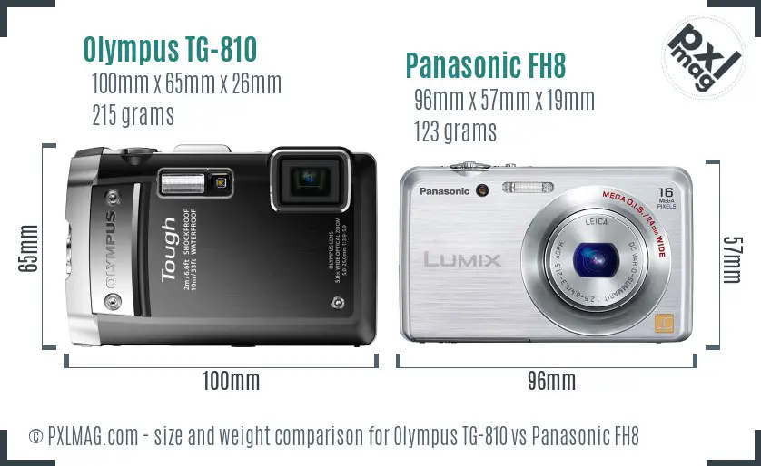 Olympus TG-810 vs Panasonic FH8 size comparison