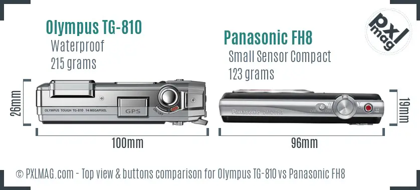 Olympus TG-810 vs Panasonic FH8 top view buttons comparison