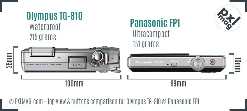 Olympus TG-810 vs Panasonic FP1 top view buttons comparison