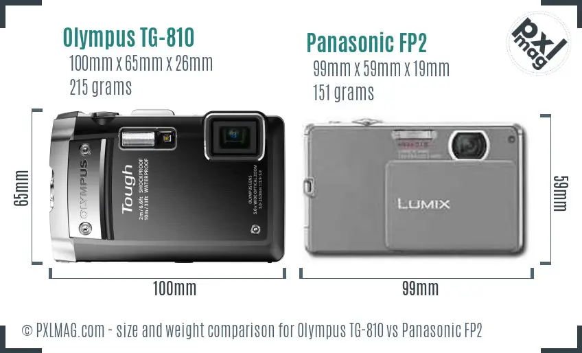 Olympus TG-810 vs Panasonic FP2 size comparison