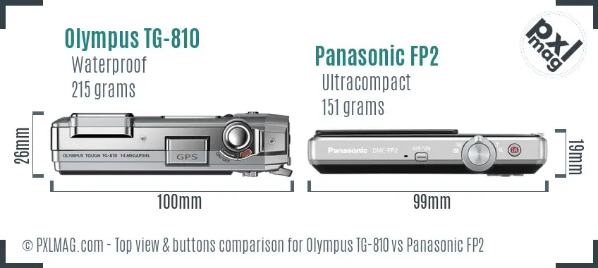 Olympus TG-810 vs Panasonic FP2 top view buttons comparison