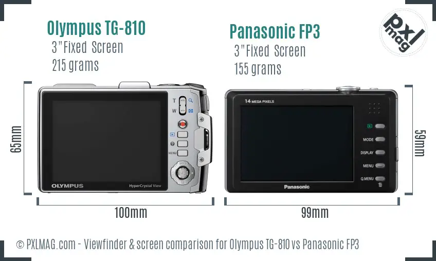 Olympus TG-810 vs Panasonic FP3 Screen and Viewfinder comparison