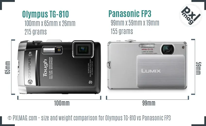 Olympus TG-810 vs Panasonic FP3 size comparison