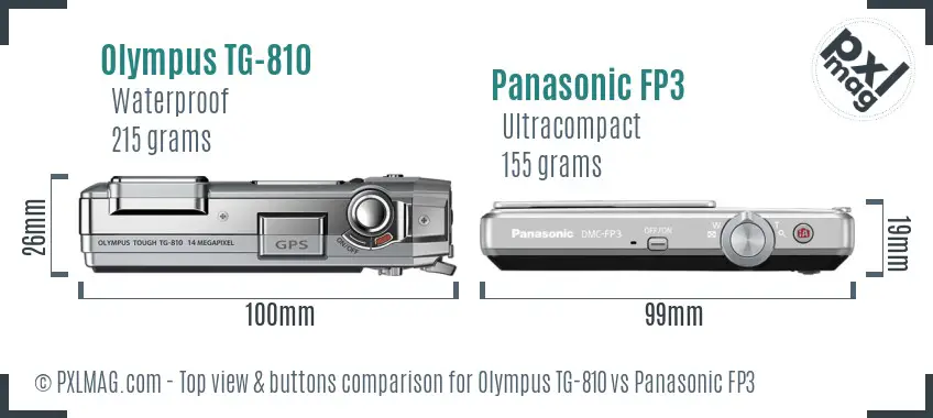 Olympus TG-810 vs Panasonic FP3 top view buttons comparison