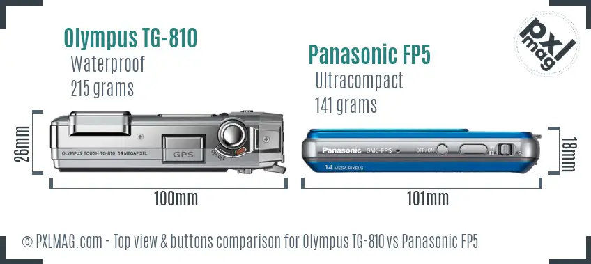 Olympus TG-810 vs Panasonic FP5 top view buttons comparison