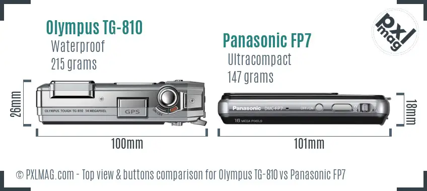Olympus TG-810 vs Panasonic FP7 top view buttons comparison