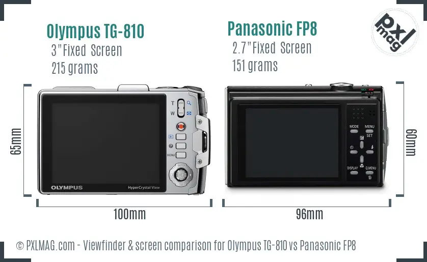 Olympus TG-810 vs Panasonic FP8 Screen and Viewfinder comparison