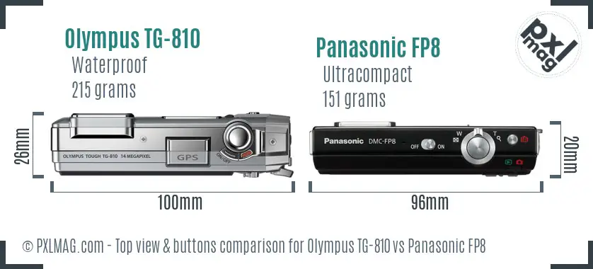 Olympus TG-810 vs Panasonic FP8 top view buttons comparison