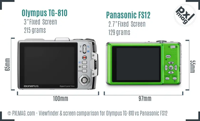 Olympus TG-810 vs Panasonic FS12 Screen and Viewfinder comparison