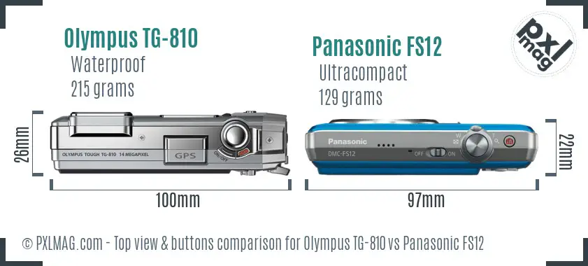 Olympus TG-810 vs Panasonic FS12 top view buttons comparison