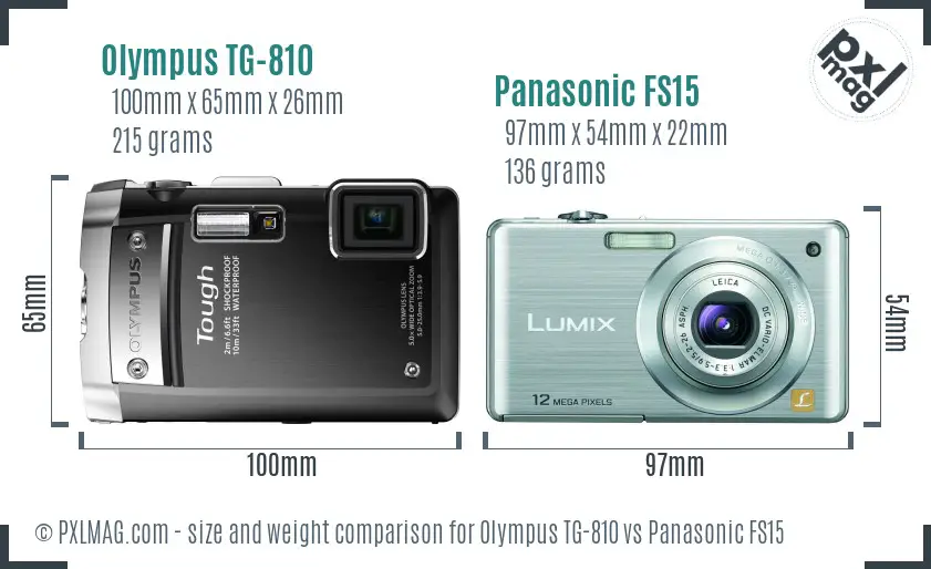 Olympus TG-810 vs Panasonic FS15 size comparison