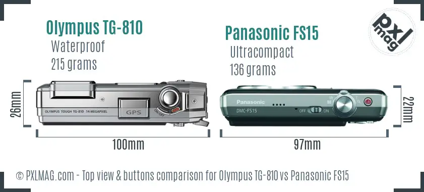 Olympus TG-810 vs Panasonic FS15 top view buttons comparison