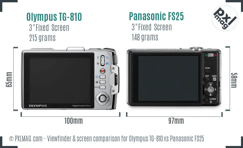 Olympus TG-810 vs Panasonic FS25 Screen and Viewfinder comparison