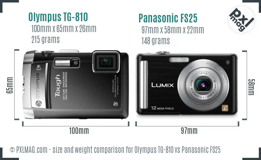 Olympus TG-810 vs Panasonic FS25 size comparison