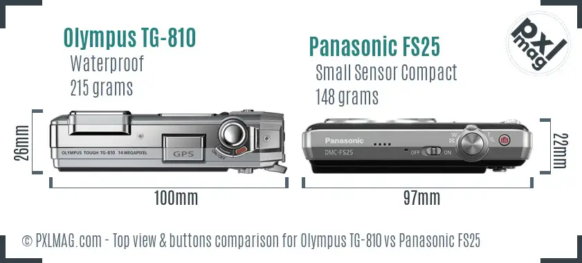 Olympus TG-810 vs Panasonic FS25 top view buttons comparison