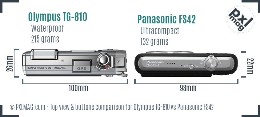 Olympus TG-810 vs Panasonic FS42 top view buttons comparison