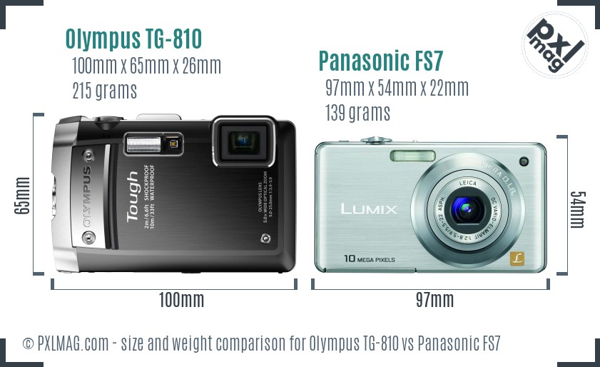 Olympus TG-810 vs Panasonic FS7 size comparison