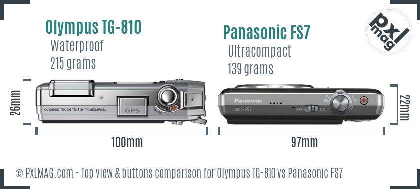 Olympus TG-810 vs Panasonic FS7 top view buttons comparison