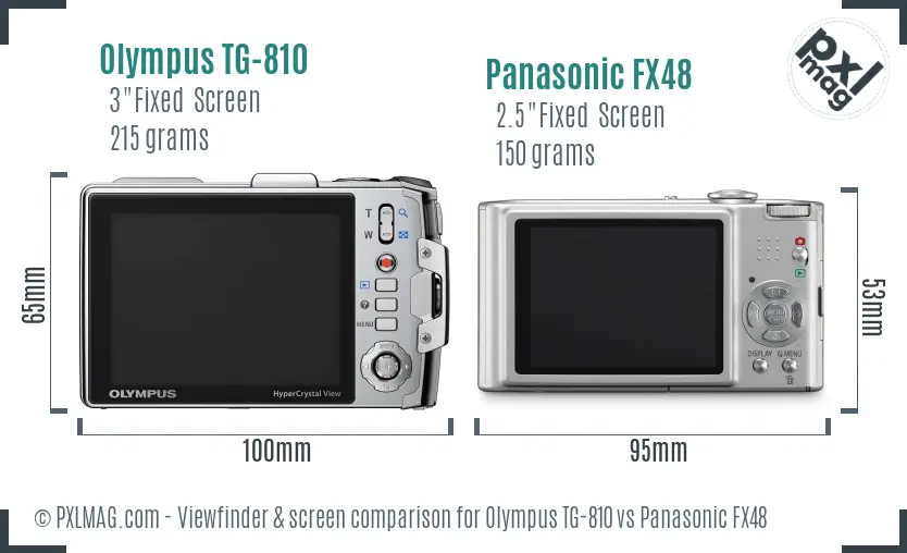 Olympus TG-810 vs Panasonic FX48 Screen and Viewfinder comparison
